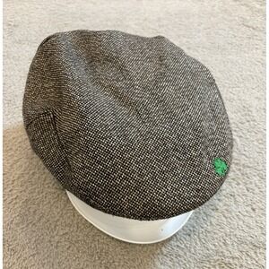 Man of Aran Ireland Brown Tweed Flat Cap Newsboy Hat Shamrock Detail Adjustable